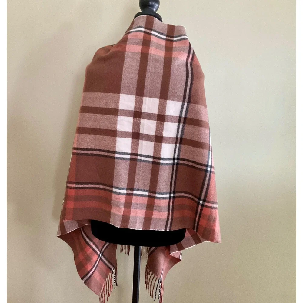Brown Plaid Fringe Wrap Shawl‎ Scarf Terracotta Oversized Blanket Scarf One Size